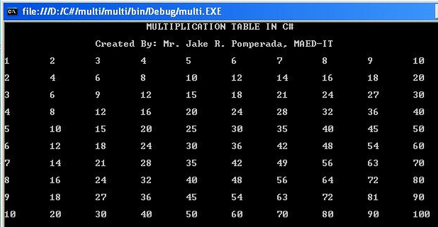 How to write a multiplication table in c#