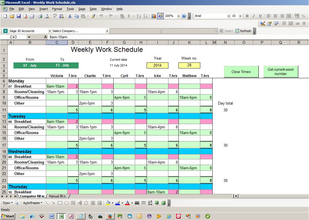 Weekly Work Schedule Excel Spreadsheet Free Source Code Tutorials