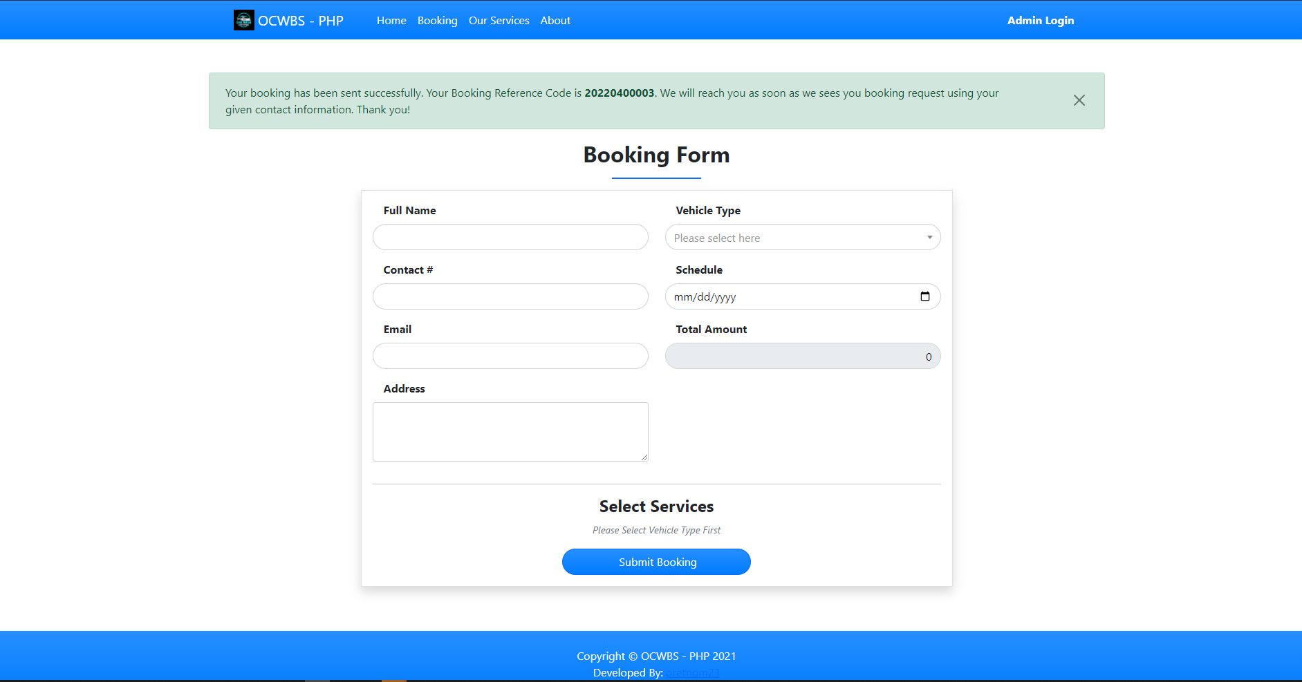 Online Car Wash Booking System in PHP