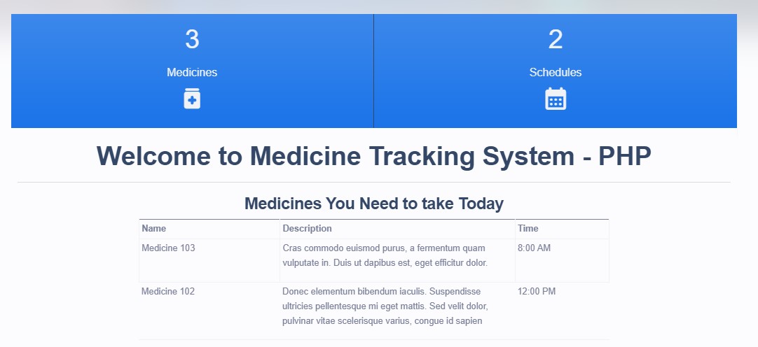 Medicine Tracker System in PHP