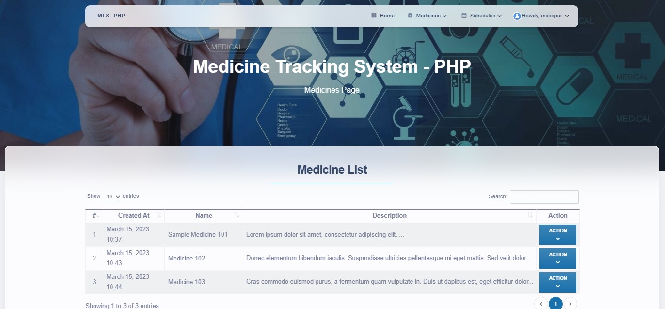 Medicine Tracker System in PHP