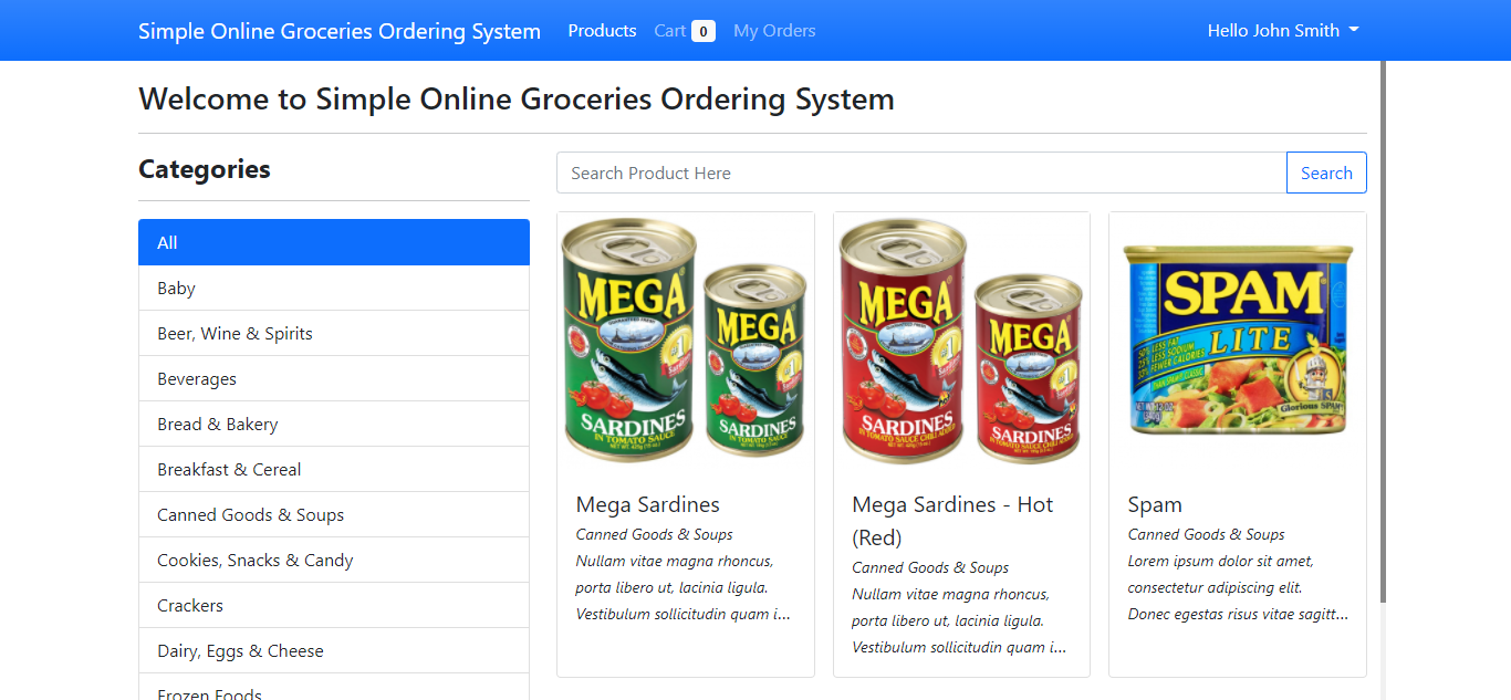 Simple Online Groceries Ordering System