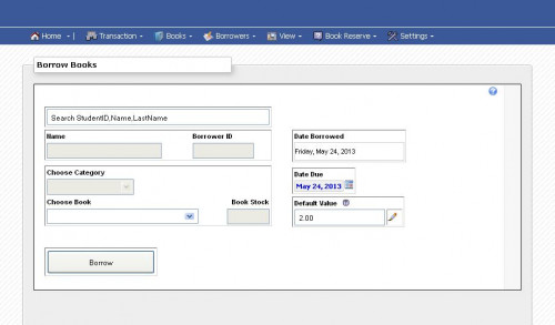 screenshot - PHP Library Book Borrowing and Returning System PHP/MYSQL Source Code