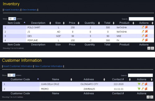 inv and customer - PHP Variety Store POS System Source Code