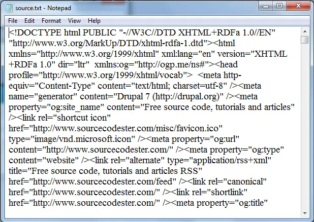 load web browser html source in notepad
