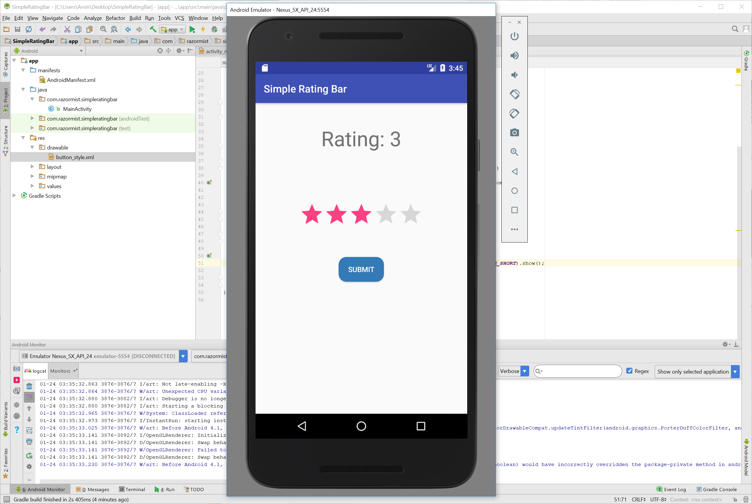 Android: Simple Rating Bar | Free Source Code Projects and Tutorials