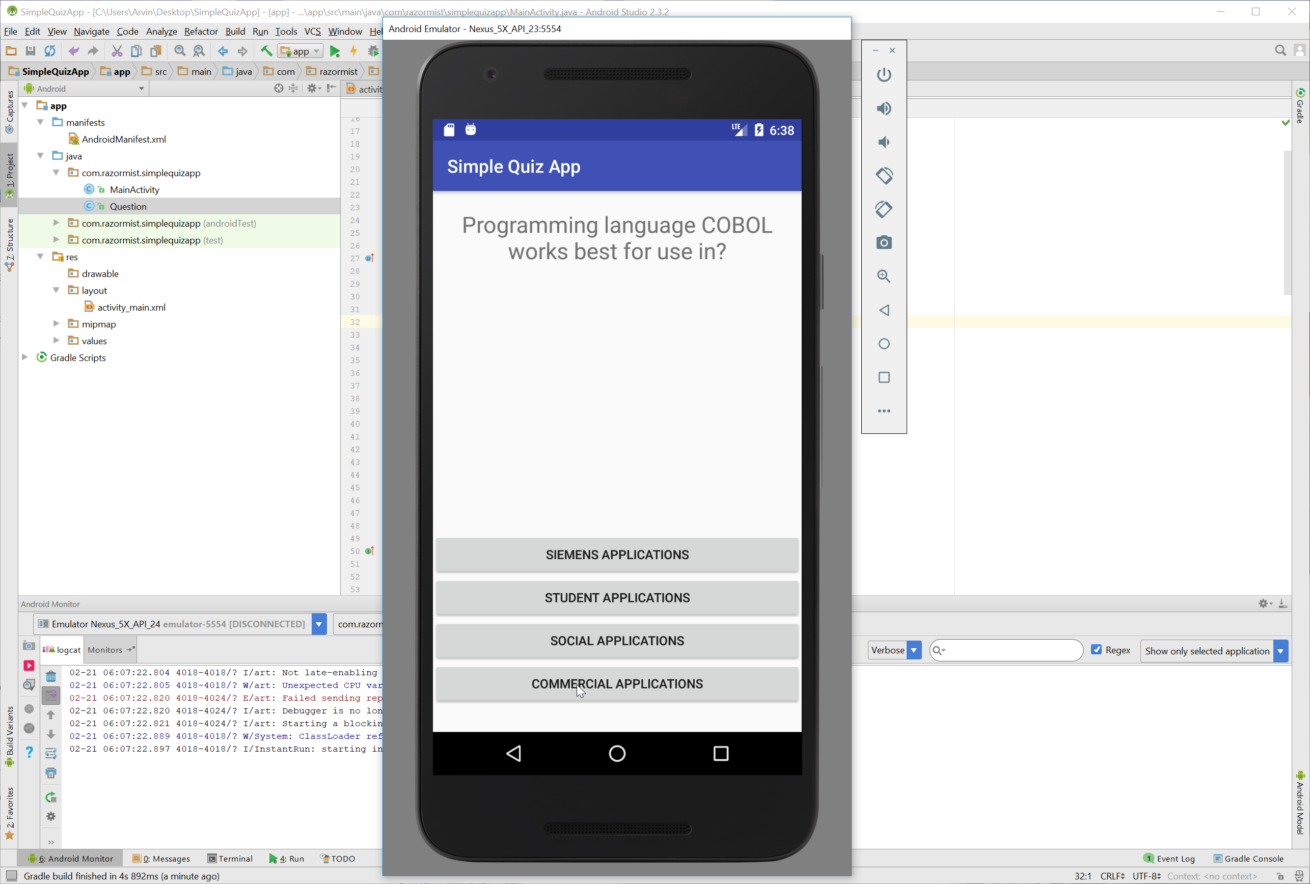 Android Simple Quiz App Tutorial With Source Code SourceCodester