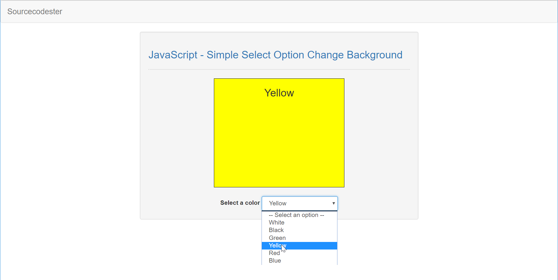 JavaScript - Simple Select Option Change Background | Free Source Code  Projects and Tutorials