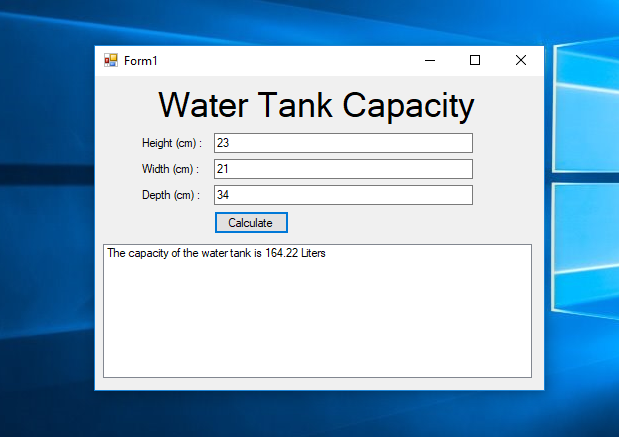 How to Calculate Water Tank Capacity Using VB.Net | Free Source Code
