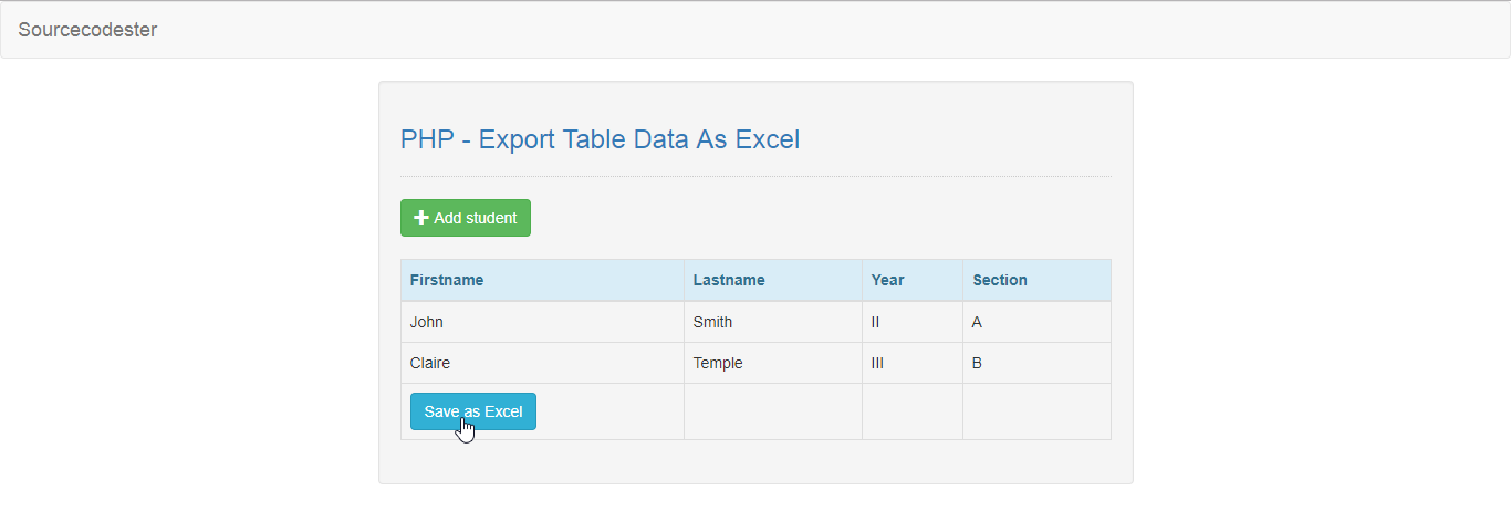 browse Mittens donor Exporting Table Data To Excel in PHP Tutorial | Free Source Code Projects  and Tutorials