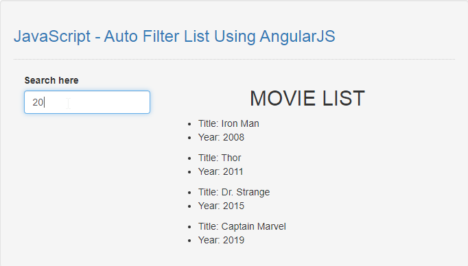bud Råd Trofast JavaScript - Auto Filter List Using AngularJS | SourceCodester