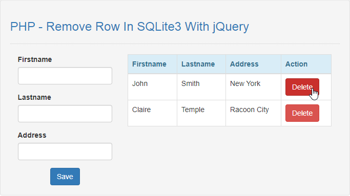 PHP Remove Row In SQLite3 With jQuery Free Source Code