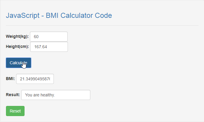 Javascript Bmi Calculator Code Free Source Code Tutorials