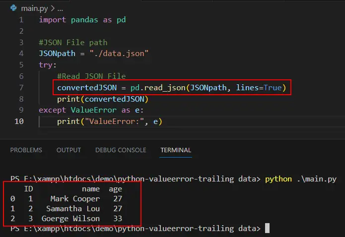 How to fix Python ValueError trailing data