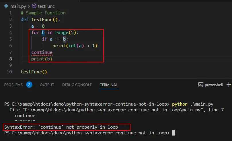 How to fix SyntaxError continue not properly in loop