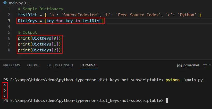 How to fix Python TypeError dict_keys object is not subscriptable