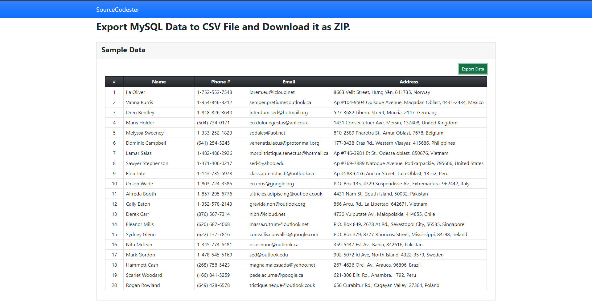Exporting MYSQL Data to CSV and download it as zip