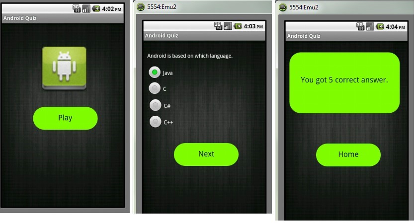 Android Quiz Demo Apps Free source code, tutorials and