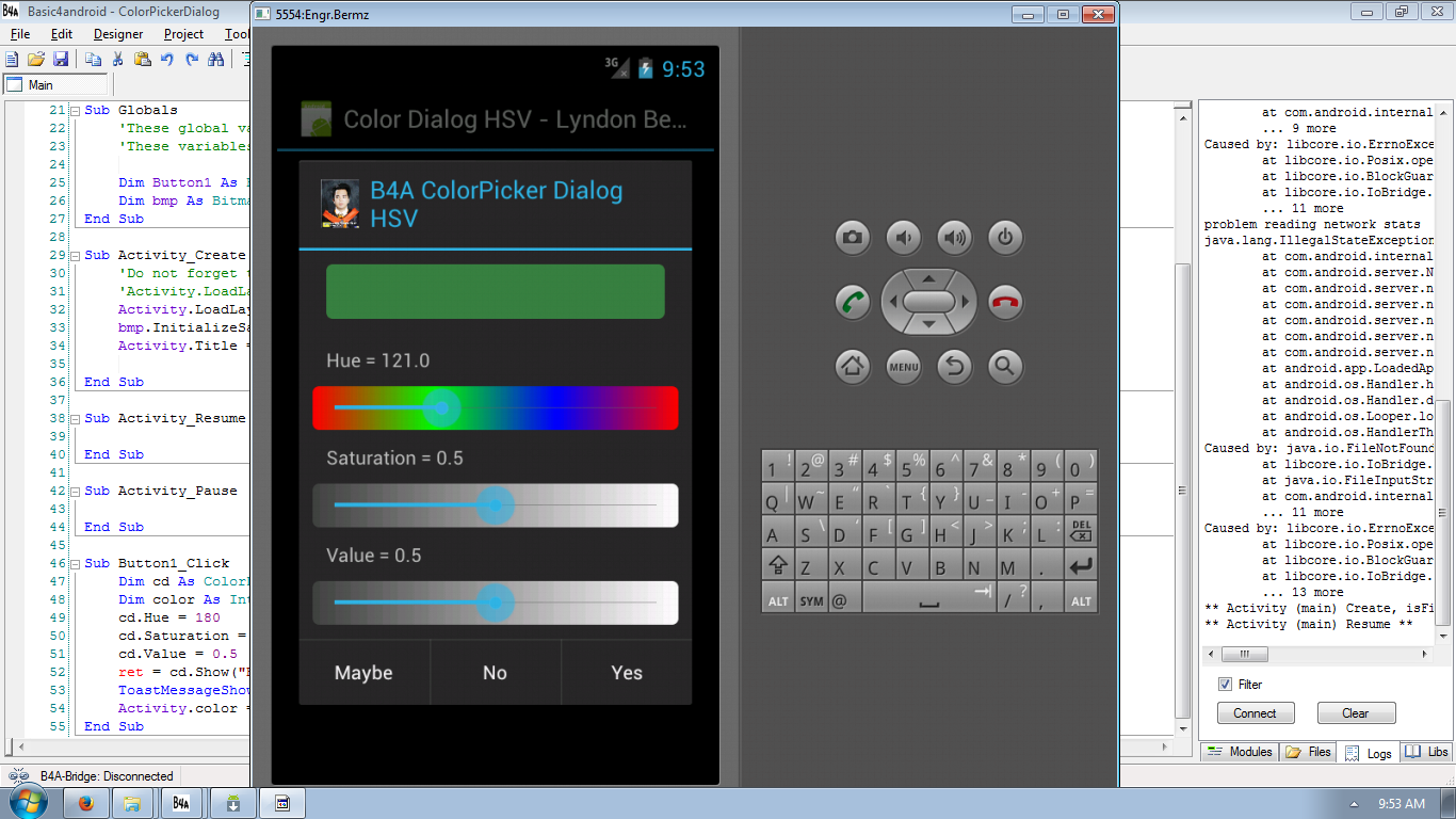 Android Color Hue  Saturation Value Dialog using 