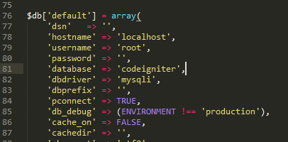 codeigniter database config