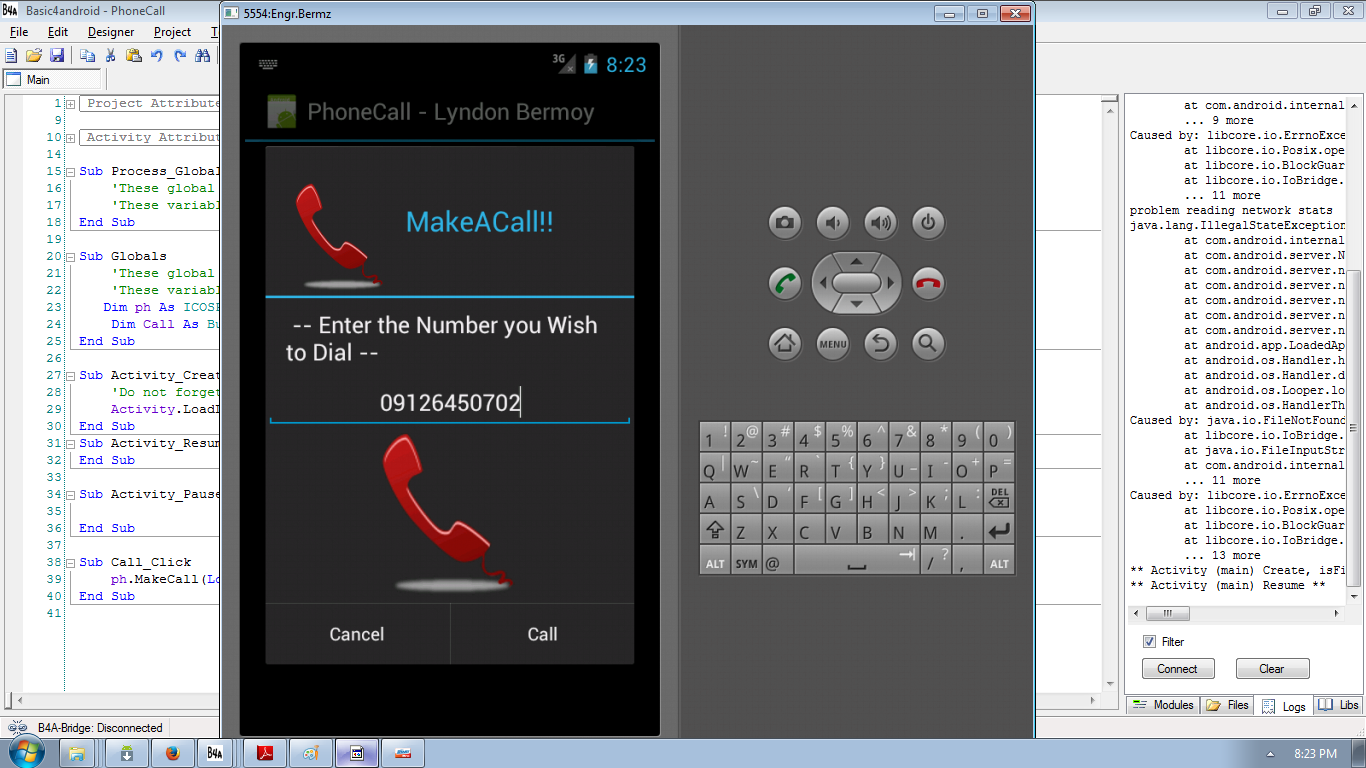 Android Phone Call Tutorial using Basic4Android Free Source Code