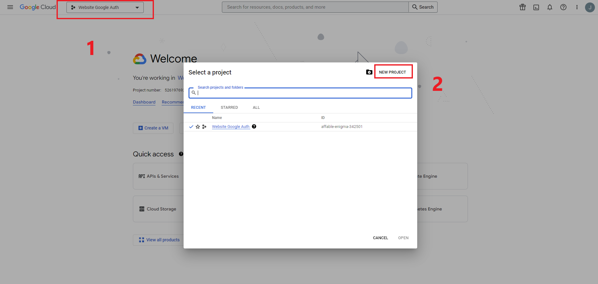 Google Cloud Console Create Project