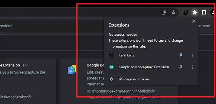 Chrome's Extensions - Extension Menu