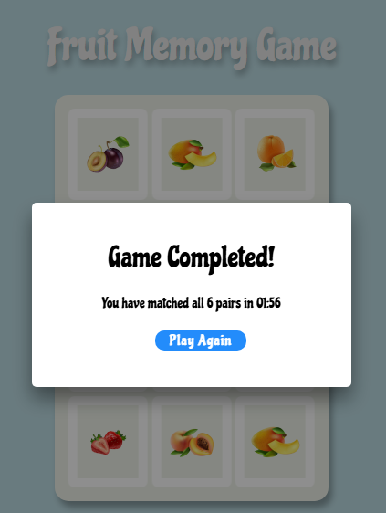 Fruit Memory Game using HTML, CSS, and JavaScript
