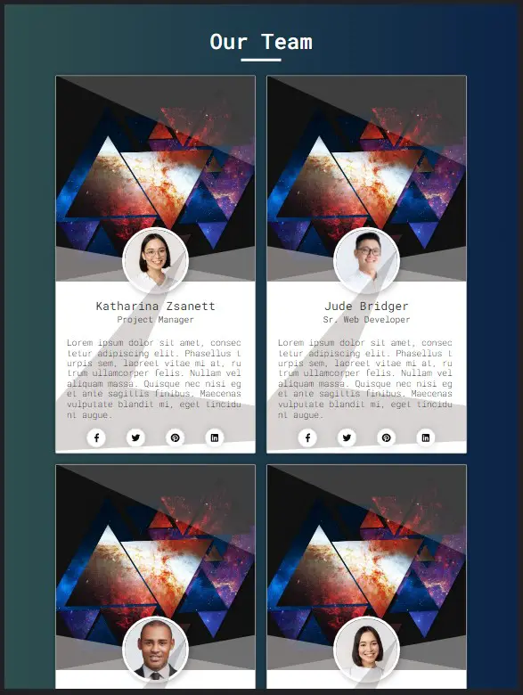 Responsive Our Team Profile Section Template using HTML and CSS