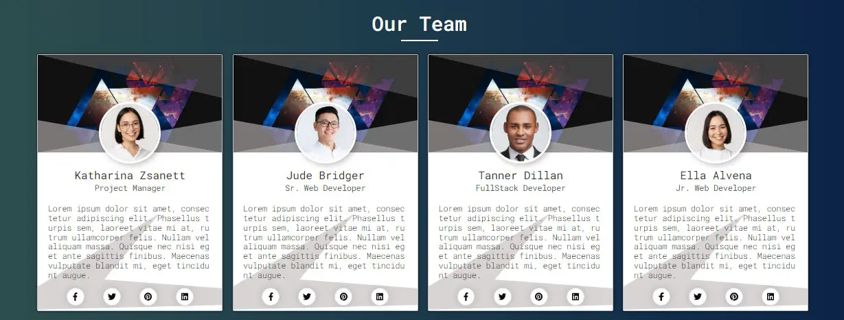 Responsive Our Team Profile Section Template using HTML and CSS