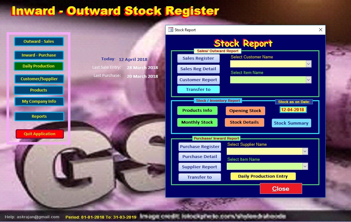 Sale, Purchase, Production or Inward/Outward Stock Register in Access