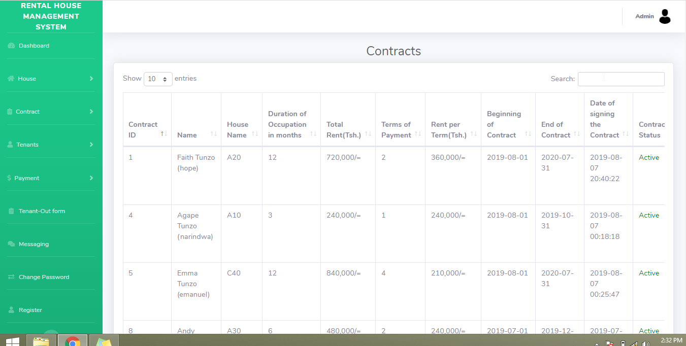 contacts list - Rental House Management System with Documentation