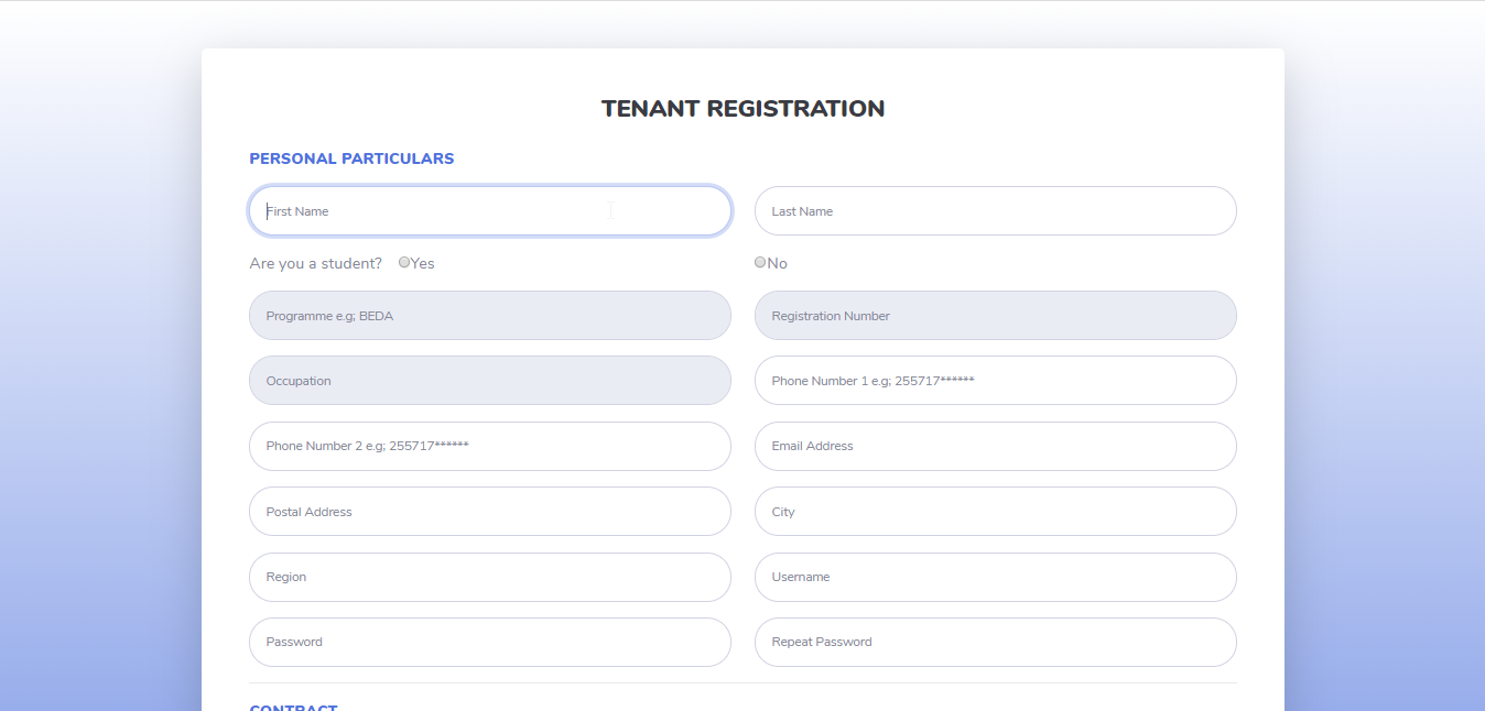 tenant registration - Rental House Management System with Documentation