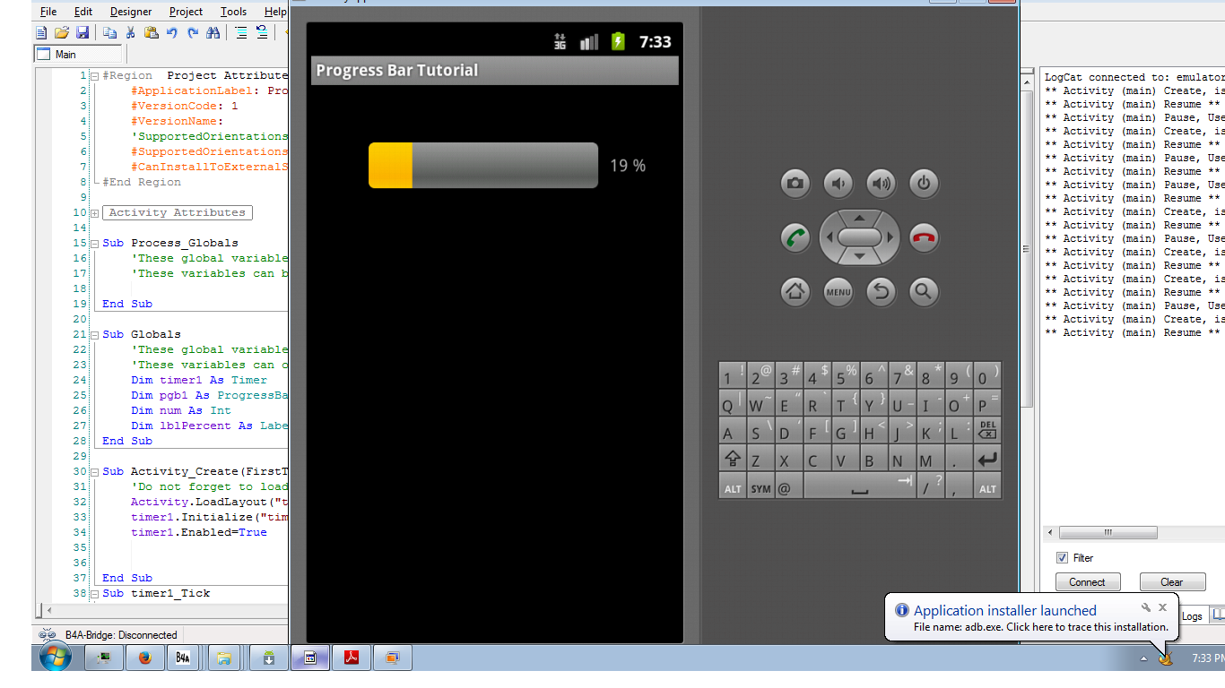 Progress bar example in Android using Basic4Android Free source code Progress bar example in Android using Basic4Android Free source code