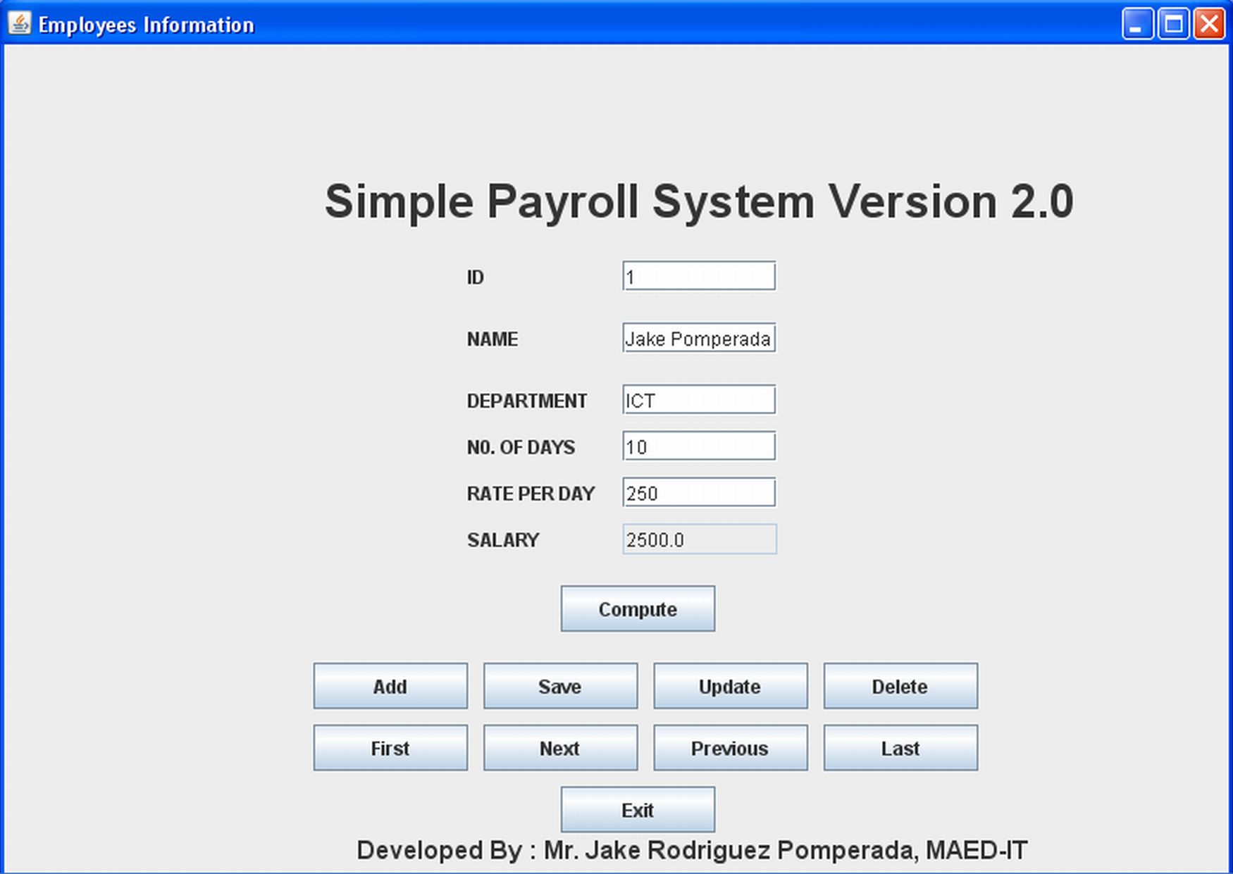 Simple Employee Payroll System Version 2.0  Free source 