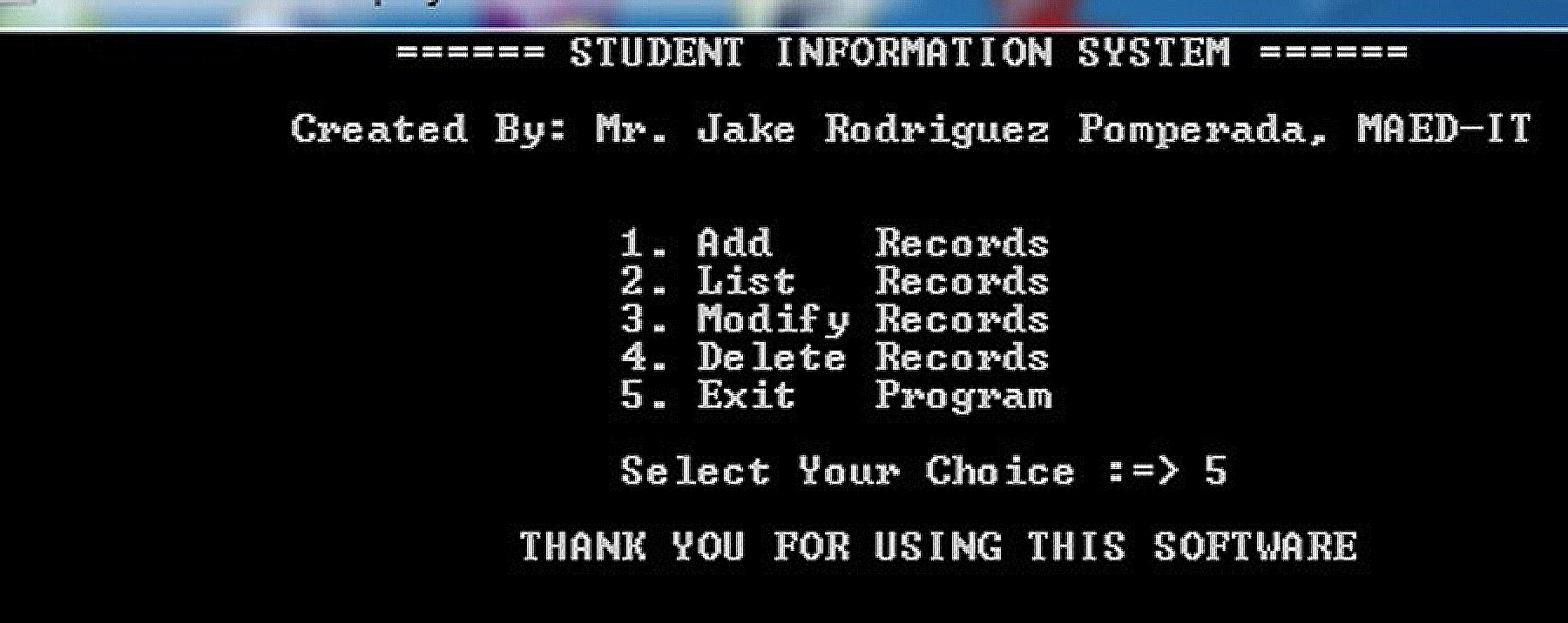 Student Information System Version 1.0  Free source code 