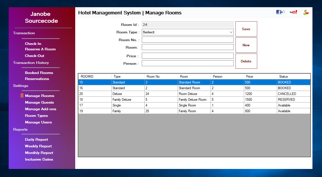 Hotel Management System In VB Net Integrated With Bunifu Framework And