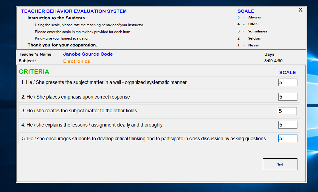 2019 10 31 4 - Teacher's Behavior Evaluation System in VB.Net Integrated with Bunifu Frameworks - Free Source Code