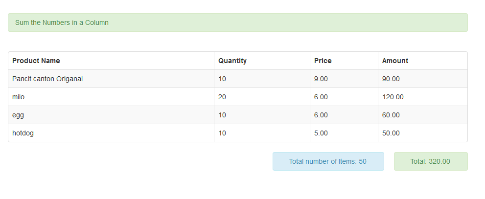 Calculate Sum (Total) of Column in PHP  Free source code 