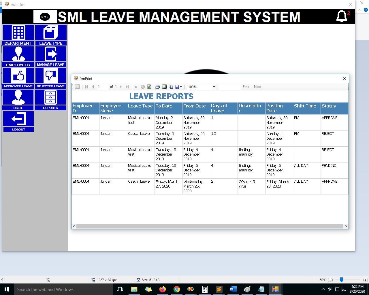 leave reports - Complete Employee Leave Management System Source Code and Documents - Free Source Code