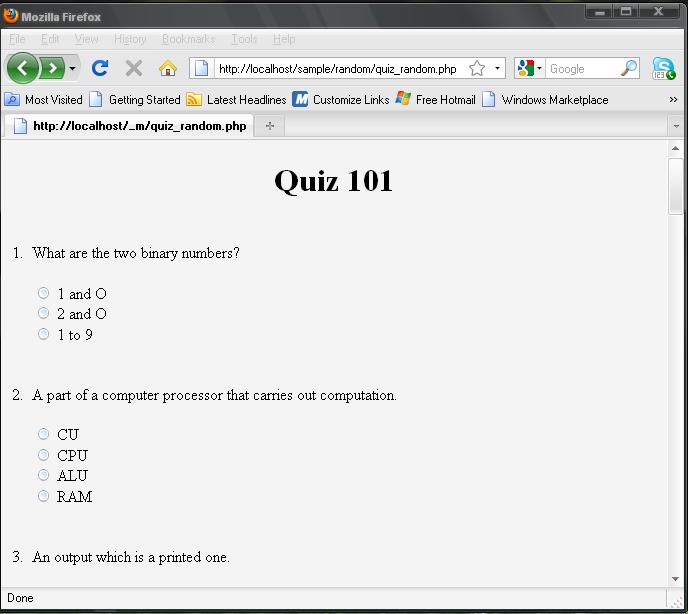 Quizzes Code