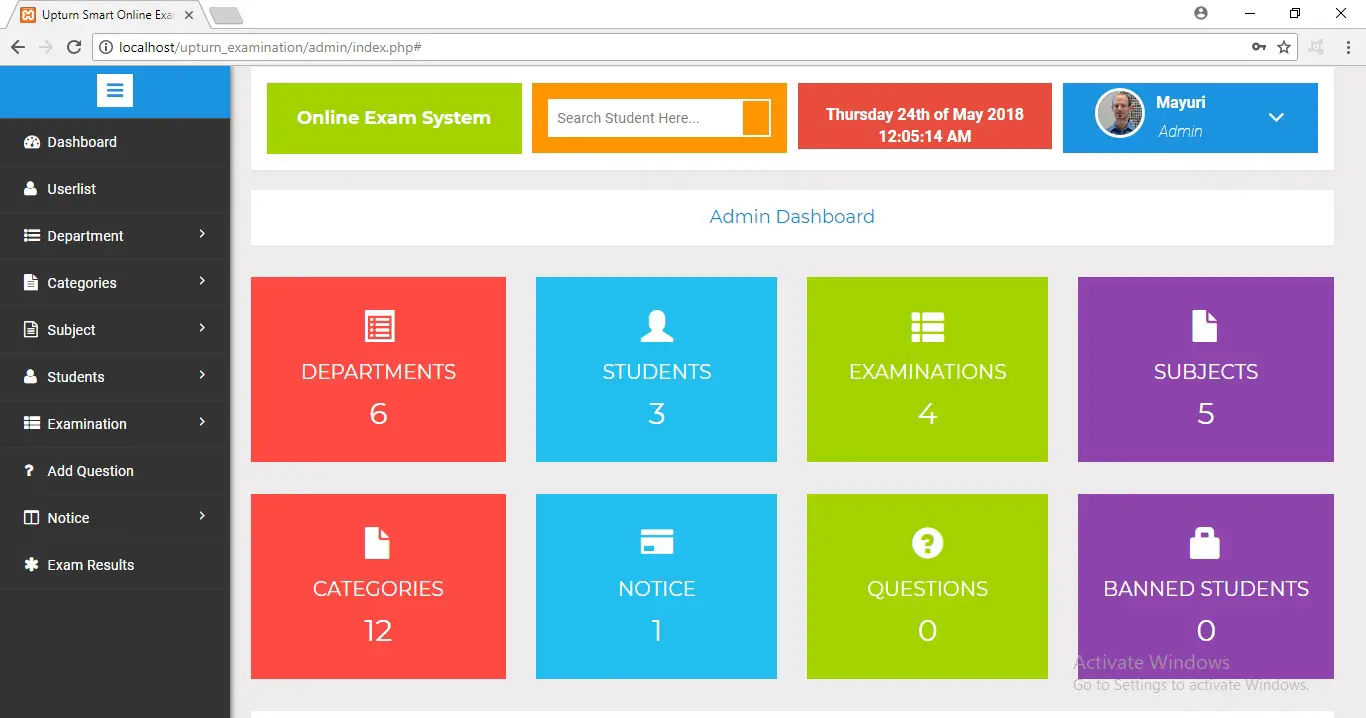 dashboard 0 - Upturn Smart Online Exam System - Free Source Code