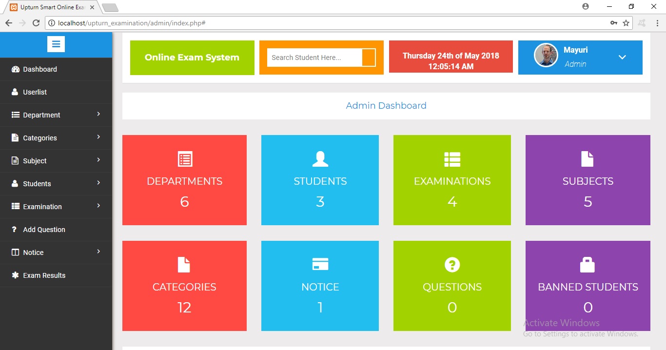 dashboard 0 - Upturn Smart Online Exam System - Free Source Code