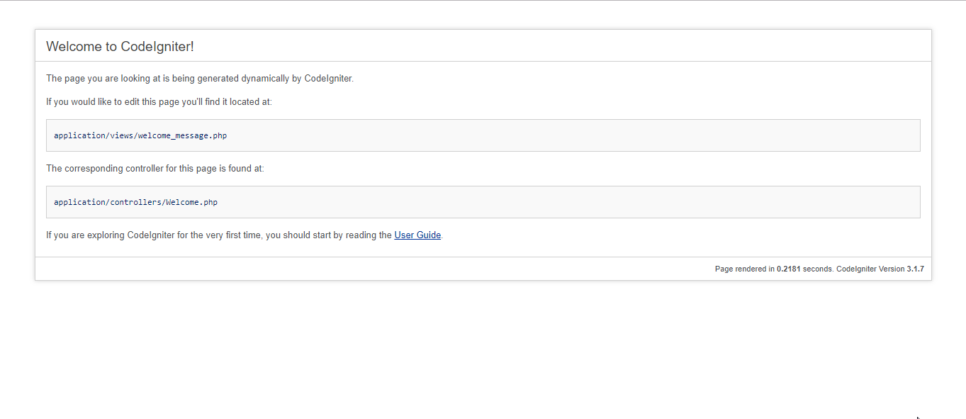 codeigniter welcome message