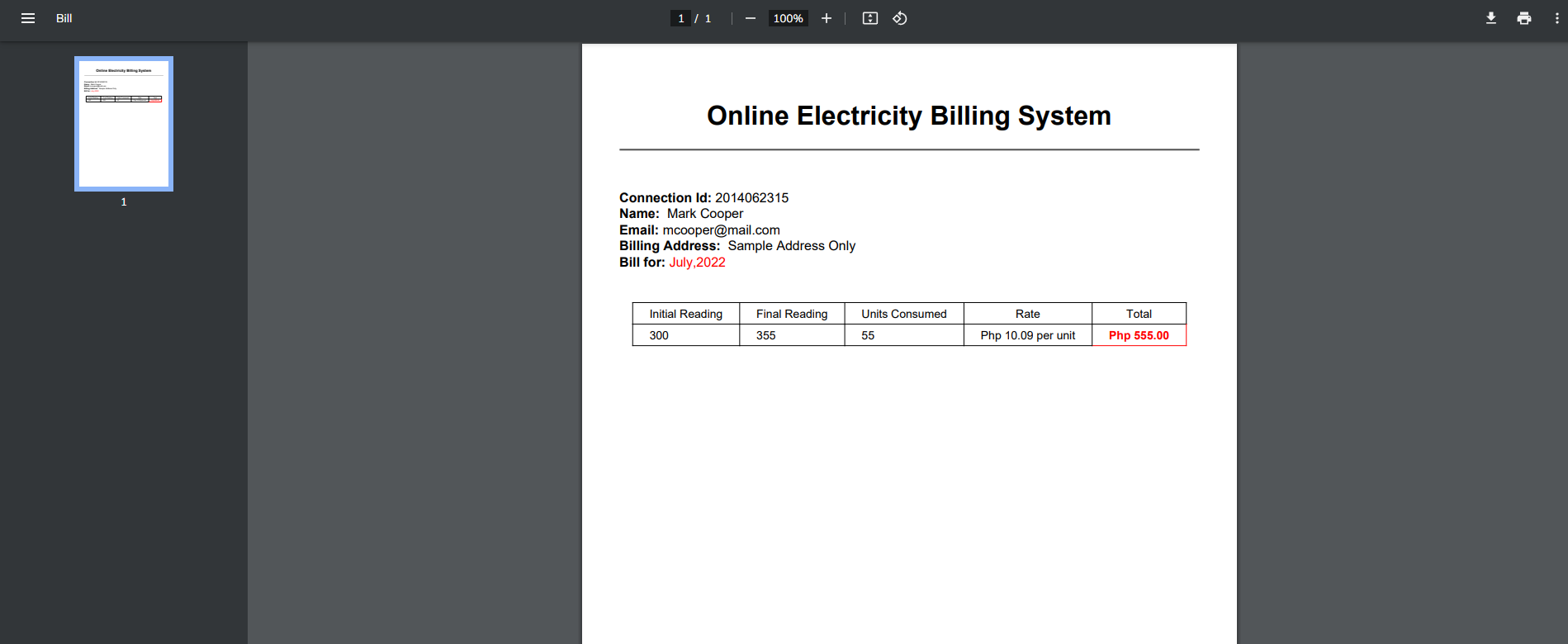 Simple Electricity Billing System