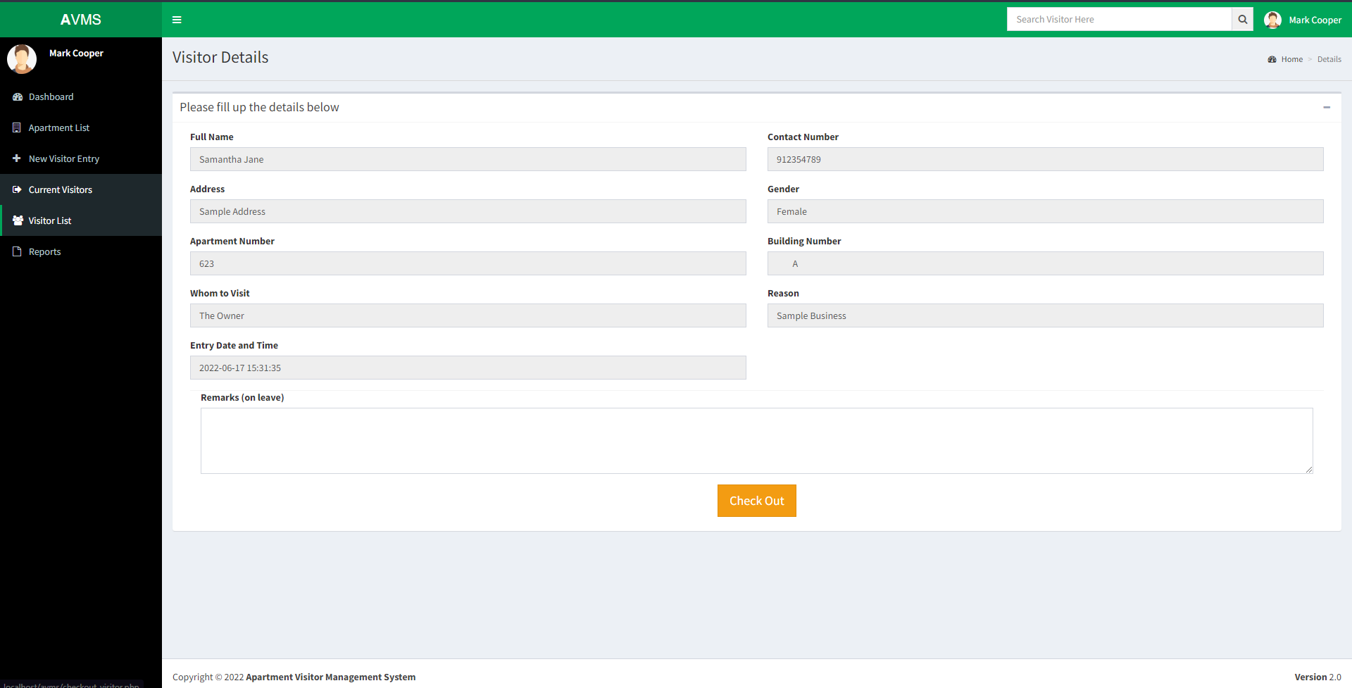 Apartment Visitors Management System