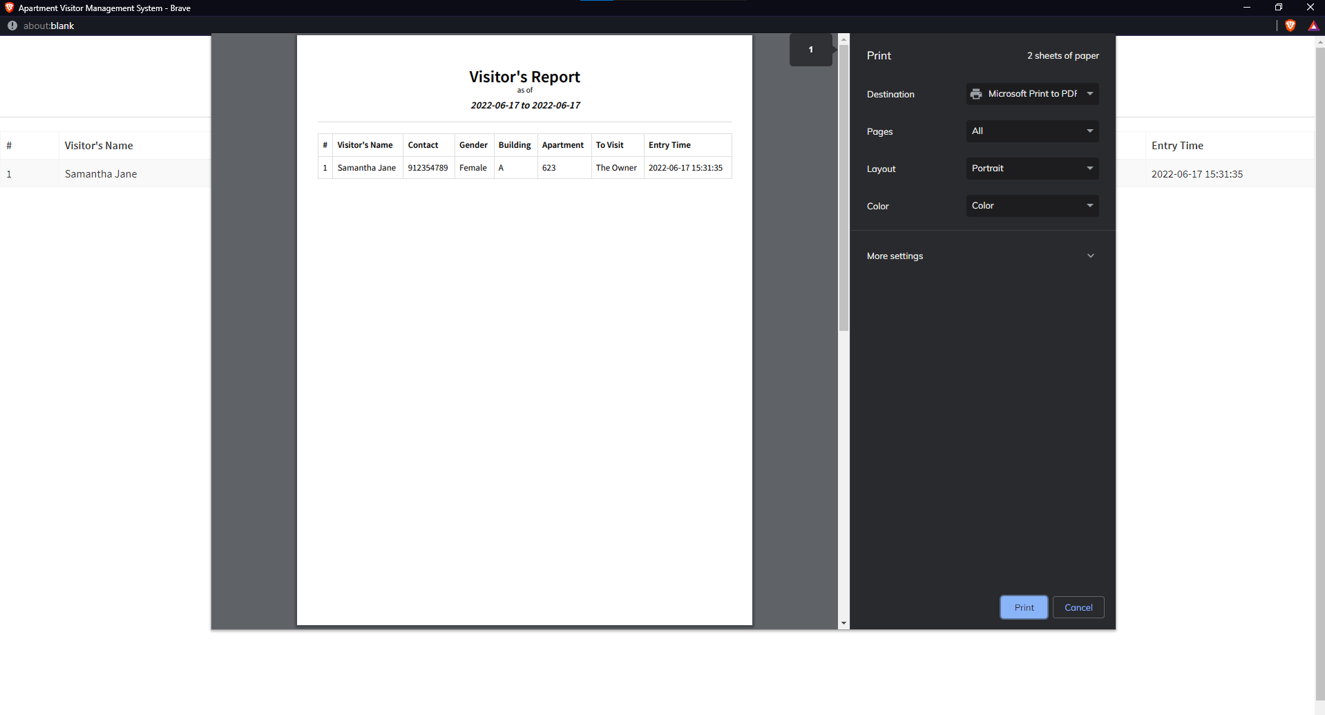 Apartment Visitors Management System