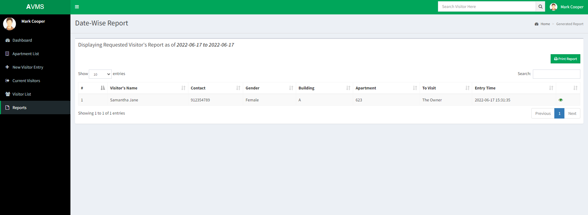 Apartment Visitors Management System