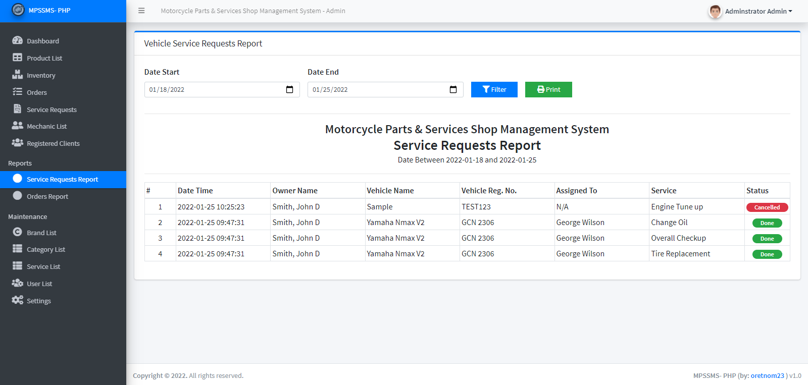 Motorcycle Parts and Services Management System