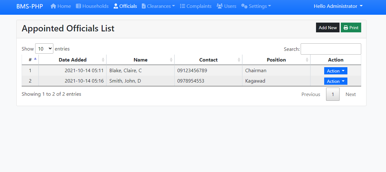 Simple Barangay Management System